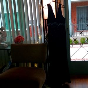 Navy blue with pearls a slit on the side